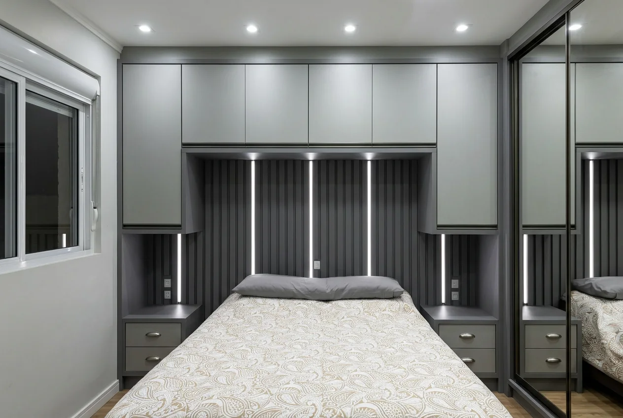 DormitÃ³rio moderno com iluminaÃ§Ã£o integrada e cabeceira sob medida - Planned