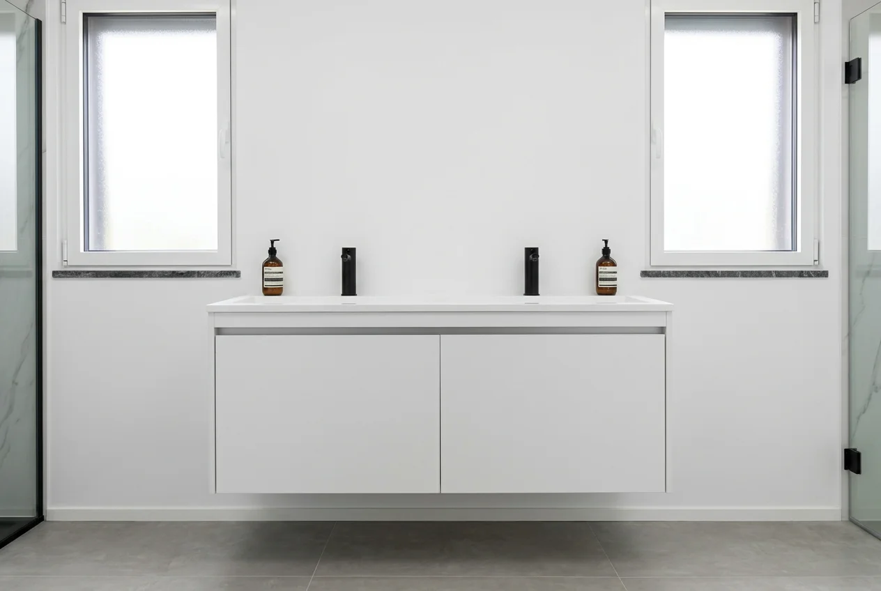 Gabinete suspenso minimalista com cuba dupla e acabamento premium - Planned